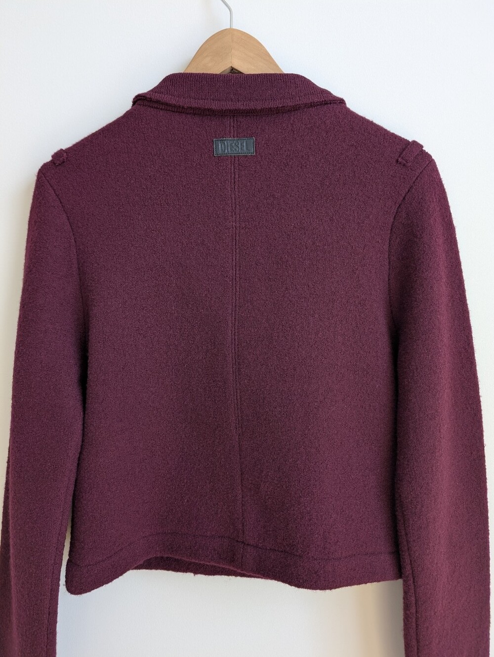 Diesel 100% Wool Dark Deep Red Cropped Double Breasted Jacket Small - Picture 4 of 16